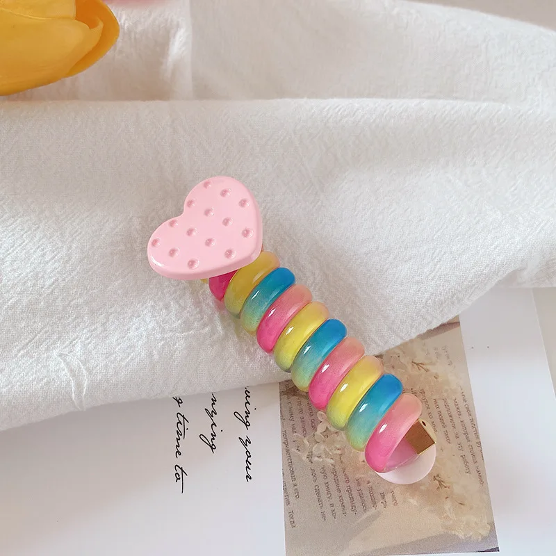 Best Seller! Korean Kids Flowers Rainbow Telephone Wire Hair Tie