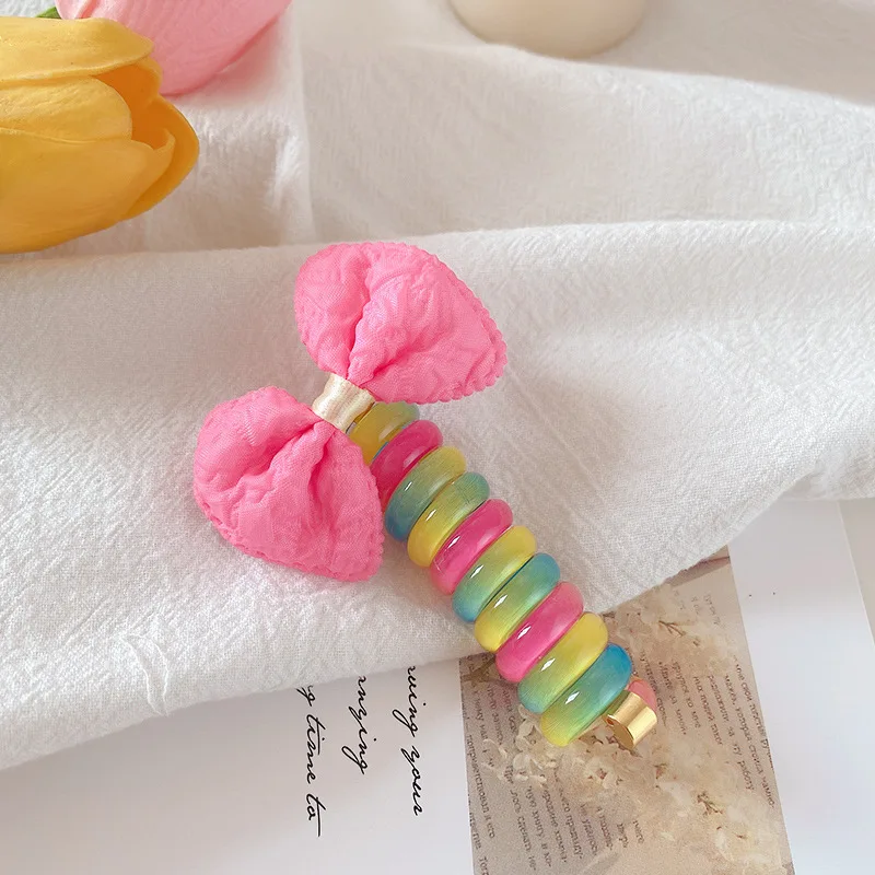 Best Seller! Korean Kids Flowers Rainbow Telephone Wire Hair Tie