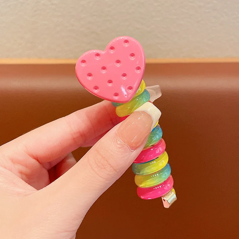 Best Seller! Korean Kids Flowers Rainbow Telephone Wire Hair Tie