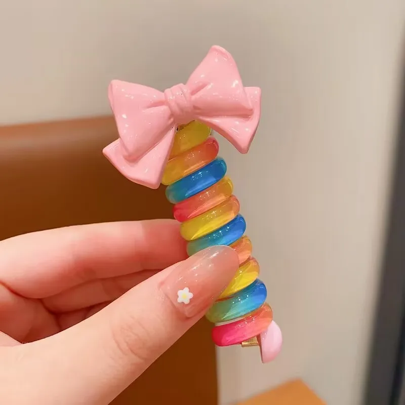 Best Seller! Korean Kids Flowers Rainbow Telephone Wire Hair Tie