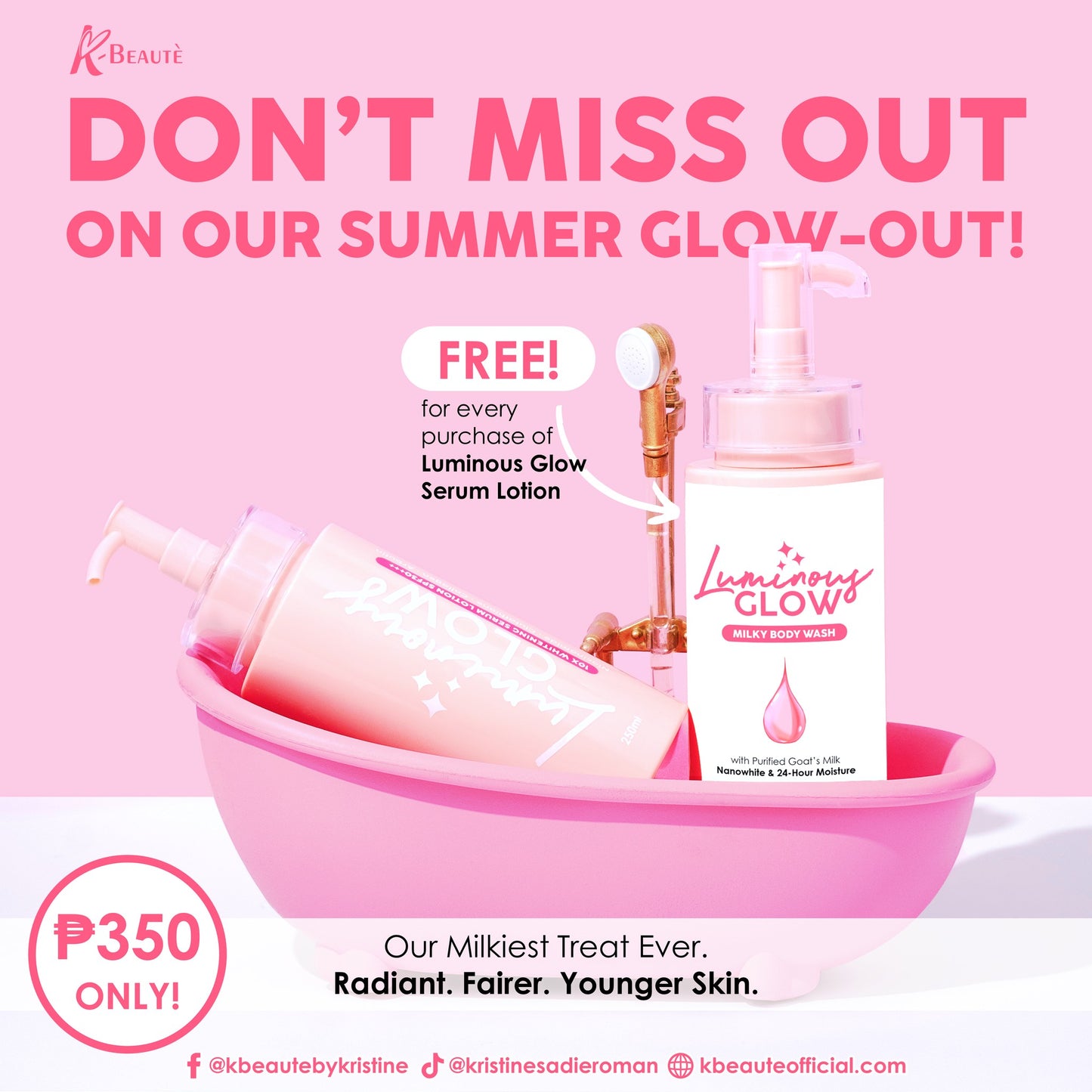 KBEAUTE LUMINOUS GLOW WHITENING SERUM LOTION SPF 30 GLUTA COLLAGEN