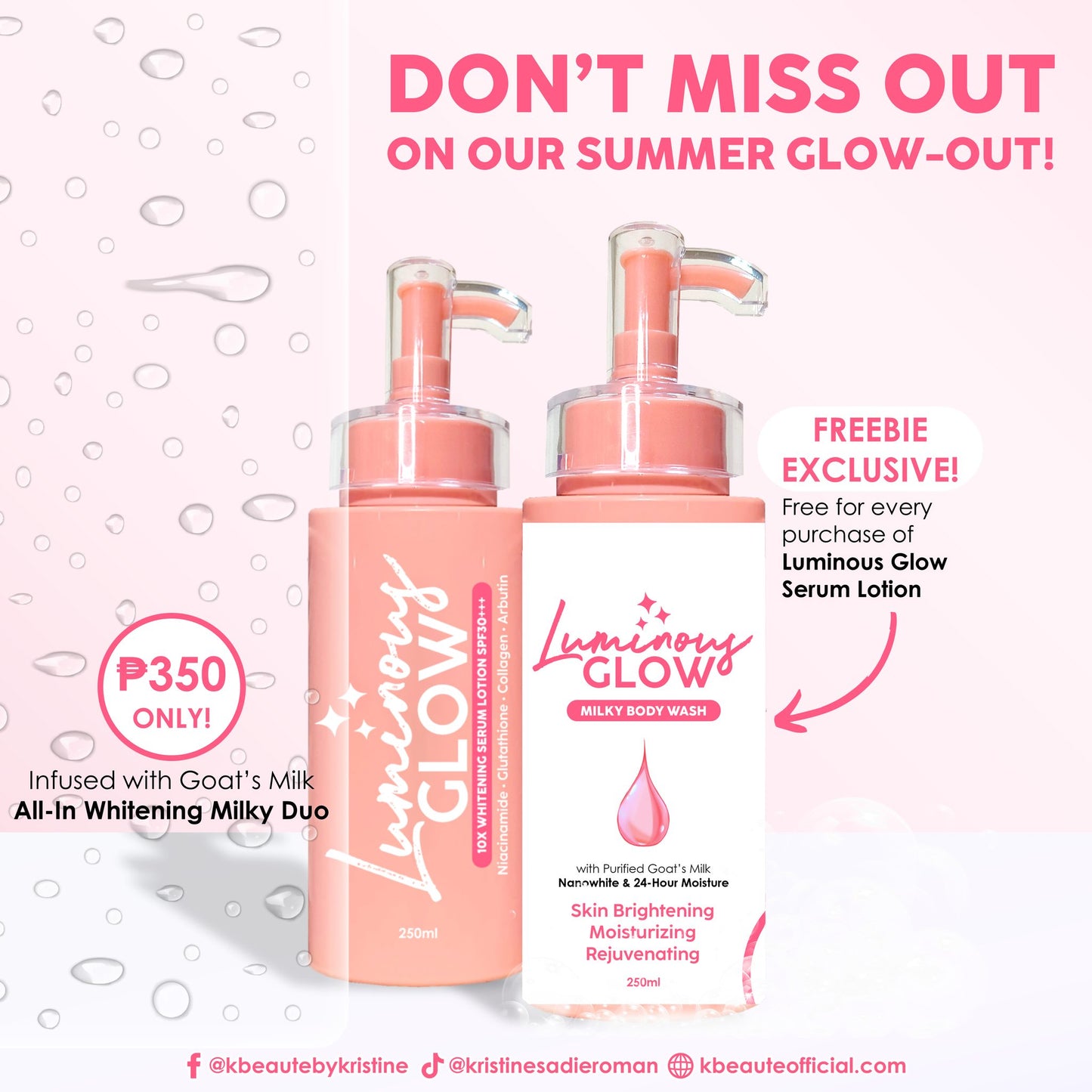 KBEAUTE LUMINOUS GLOW WHITENING SERUM LOTION SPF 30 GLUTA COLLAGEN