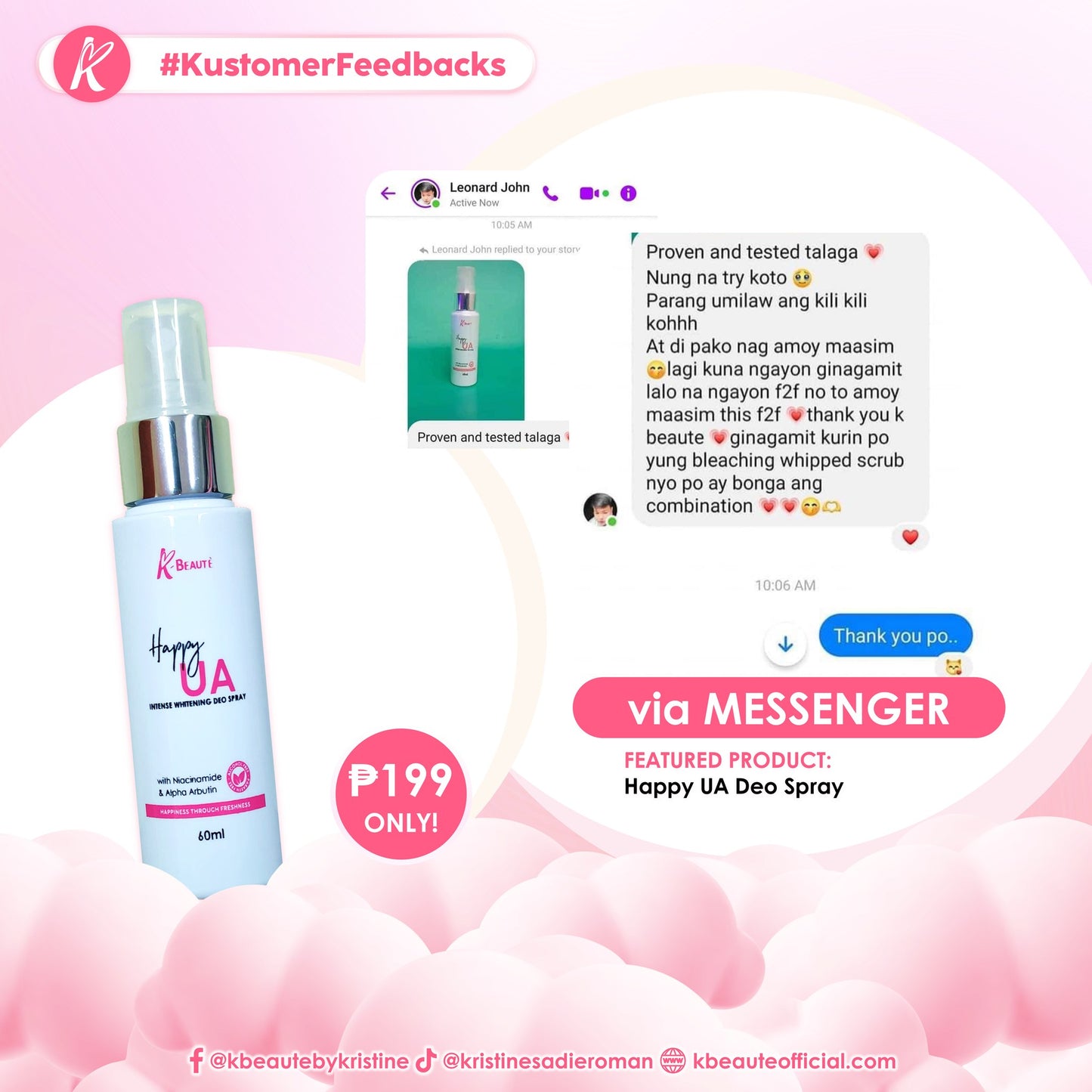K-BEAUTÉ HAPPY UNDERARM INTENSIVE WHITENING DEO SPRAY