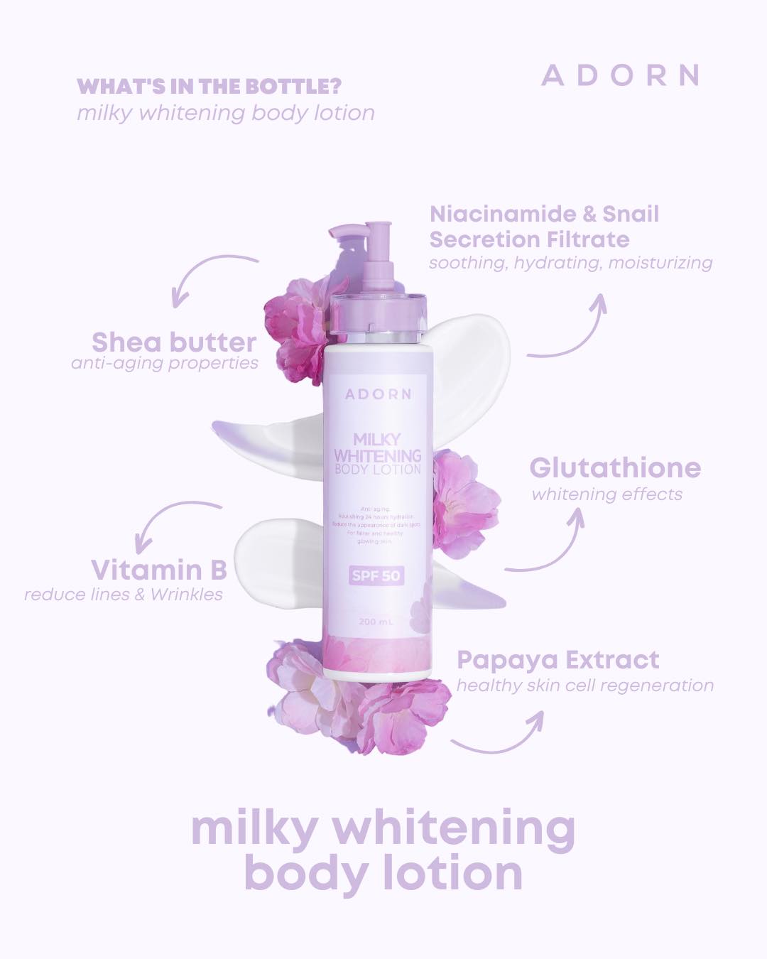 ADORN MILKY WHITENING BODY LOTION SPF50 200ML