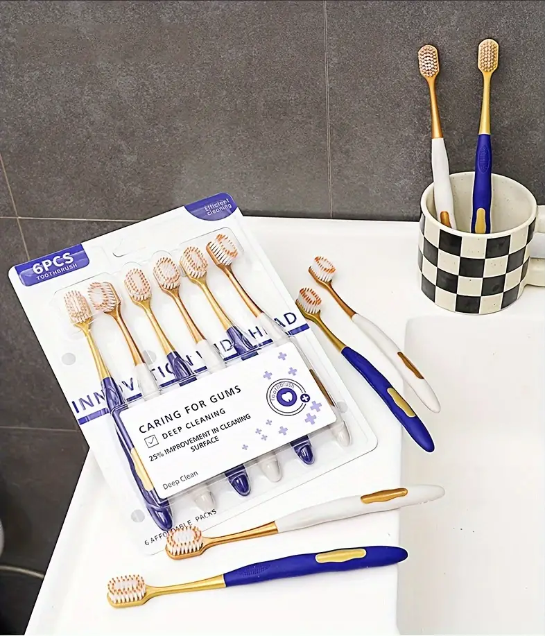 6pcs Toothbrushes Premium Soft Bristles Wide Head Home Travel Genuine Daily Use Adult