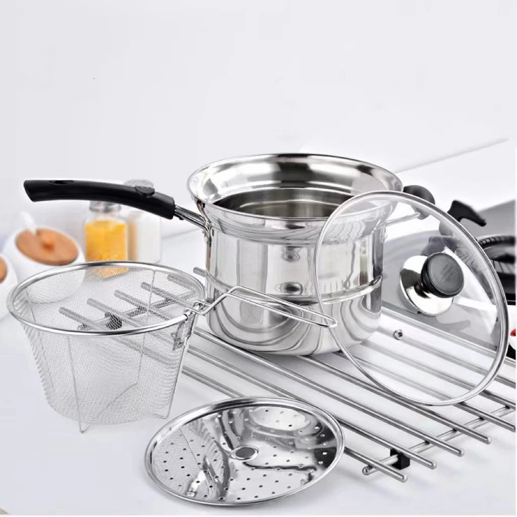 Multifunction Pot 3 in 1 Stainless Steam and Deep Frying Cooking Pot with Boil Basket