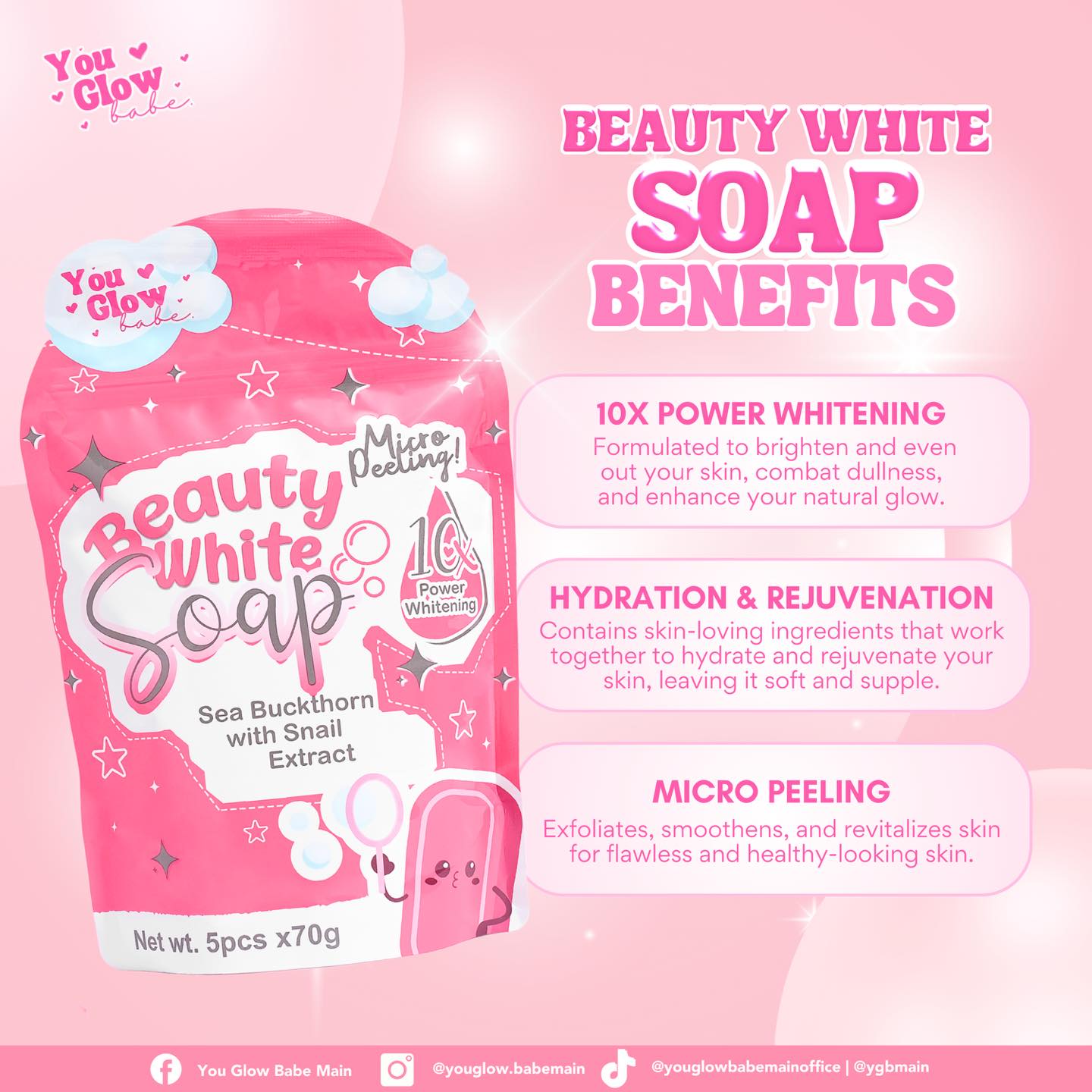 YOU GLOW BABE - BEAUTY WHITE SOAP | 10X POWER WHITENING | 5PCS PER PACK