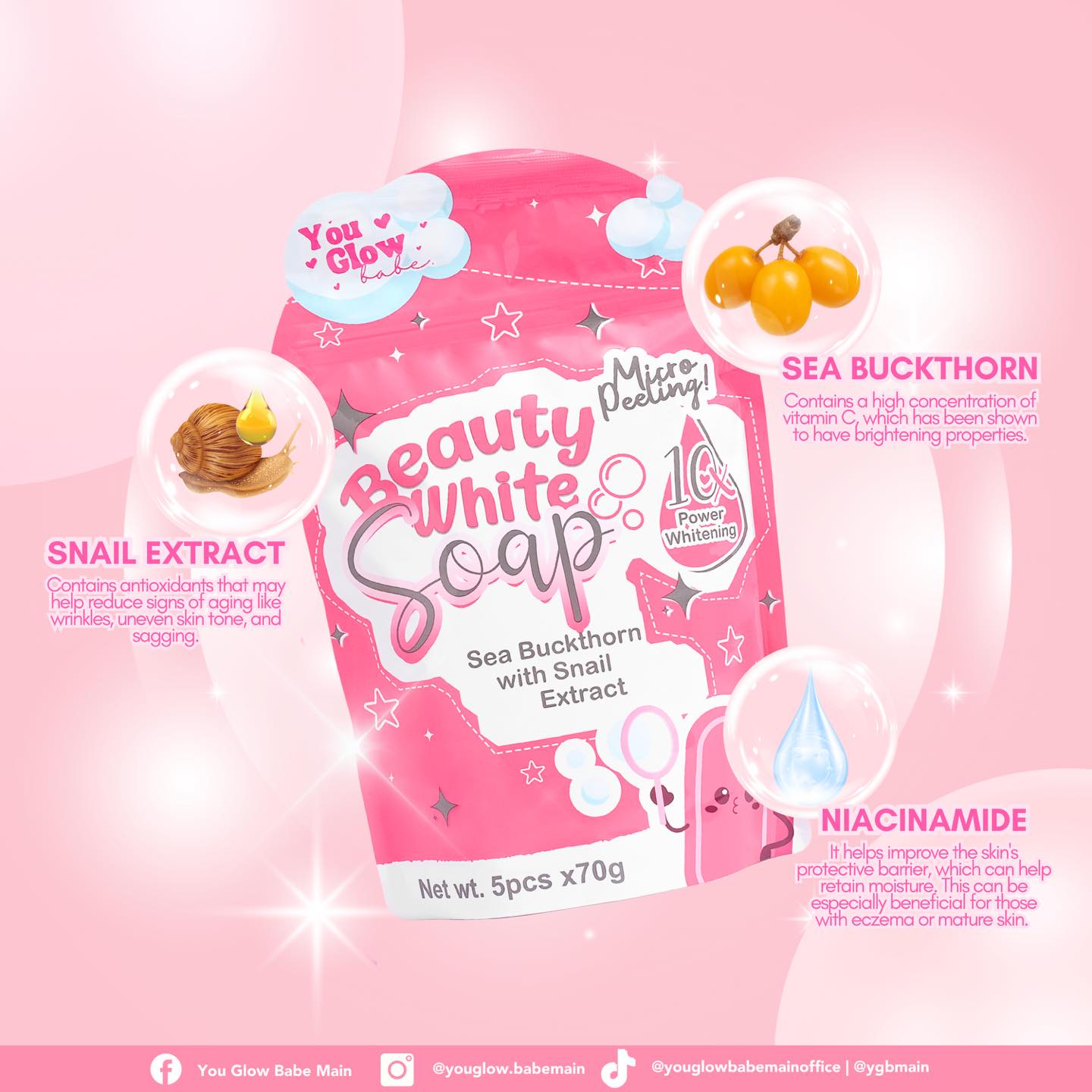 YOU GLOW BABE - BEAUTY WHITE SOAP | 10X POWER WHITENING | 5PCS PER PACK