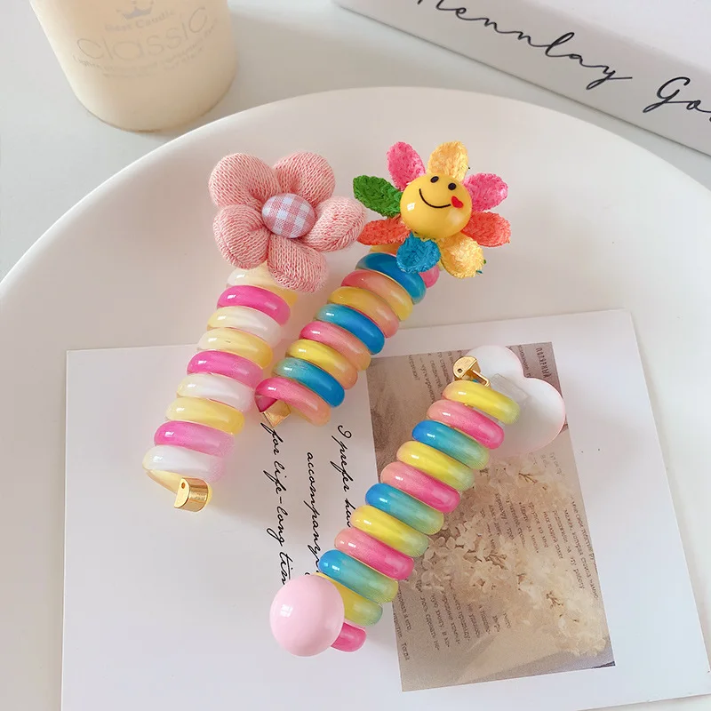 Best Seller! Korean Kids Flowers Rainbow Telephone Wire Hair Tie