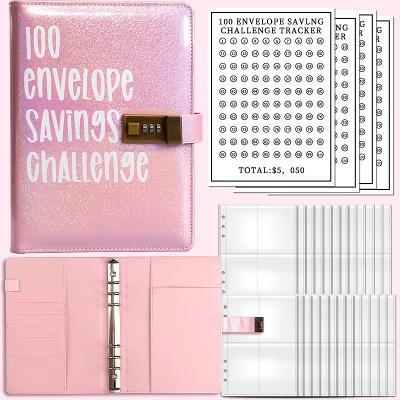 100 Envelope Savings Challenge Ring Binder Cash Stuffing Binders