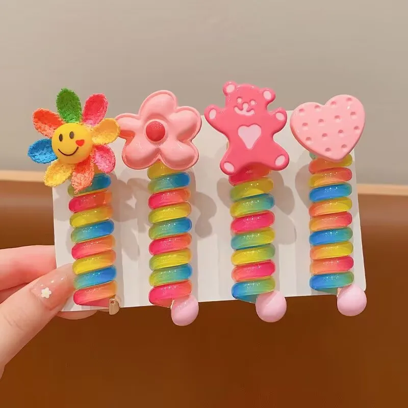 Best Seller! Korean Kids Flowers Rainbow Telephone Wire Hair Tie