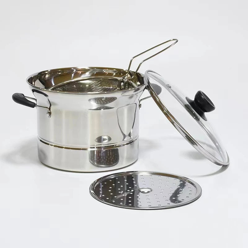 Multifunction Pot 3 in 1 Stainless Steam and Deep Frying Cooking Pot with Boil Basket
