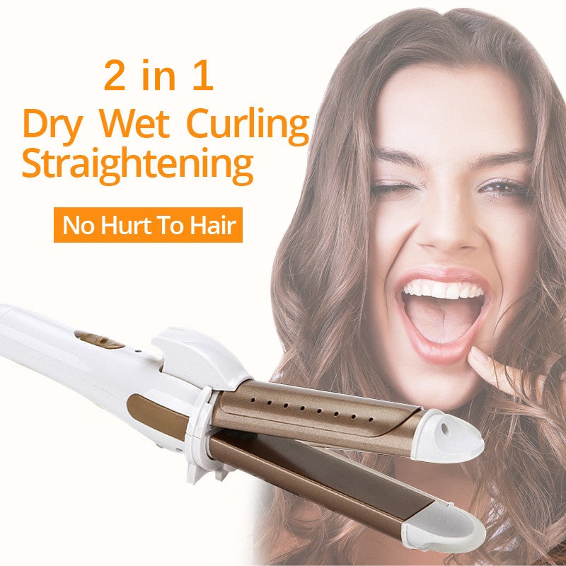 2 In 1 Straightener Fast Heating Tourmaline Ceramic Hair Curler Straight Curly Hair Styling Tools Wet and Dry Hair Curling Iron