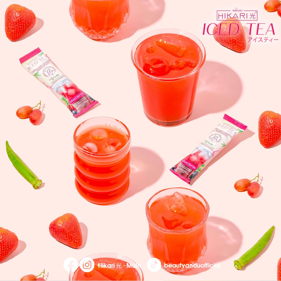 HIKARI DRINKS TATLONG KULAY COFFEE ICED TEA STRAWBERRY MOCHA MIXED BERRIES SLIMMING OKRALIN BERRY