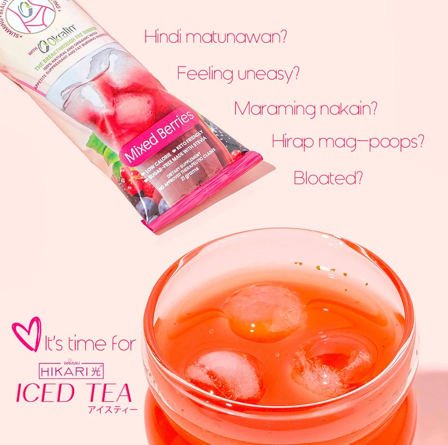 HIKARI DRINKS TATLONG KULAY COFFEE ICED TEA STRAWBERRY MOCHA MIXED BERRIES SLIMMING OKRALIN BERRY