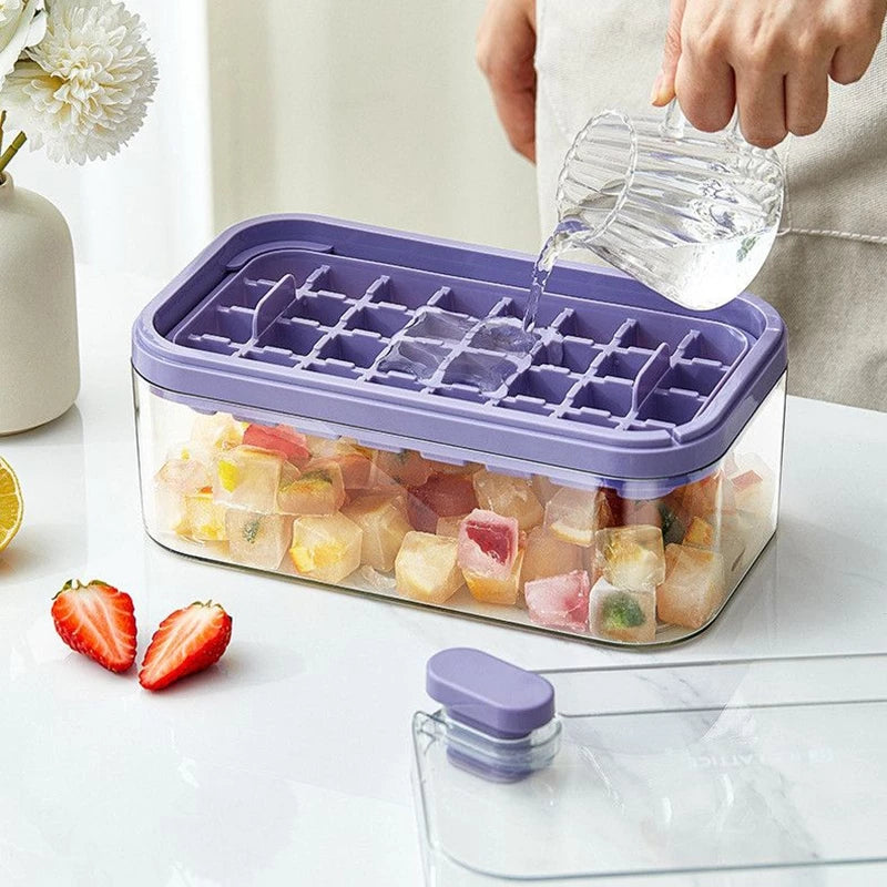 Ice Lattice Ice Cube Tray with Lid and Bin 2 Pack Ice Cube Trays for Freezer, 64 Pcs Ice Cube Mold
