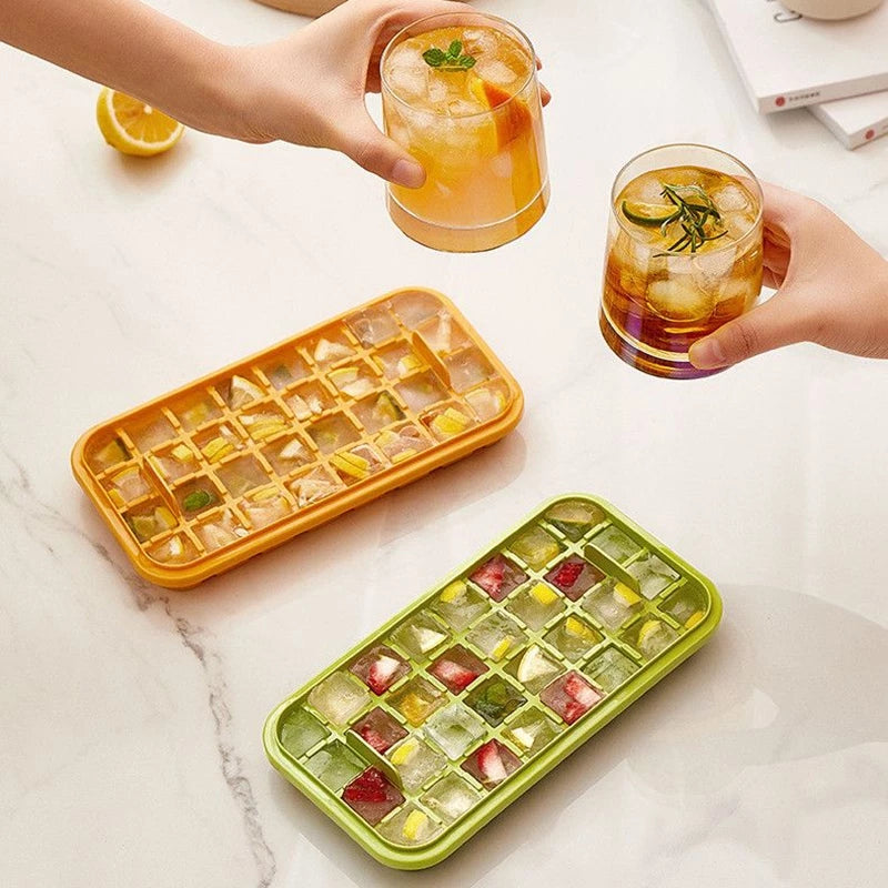 Ice Lattice Ice Cube Tray with Lid and Bin 2 Pack Ice Cube Trays for Freezer, 64 Pcs Ice Cube Mold