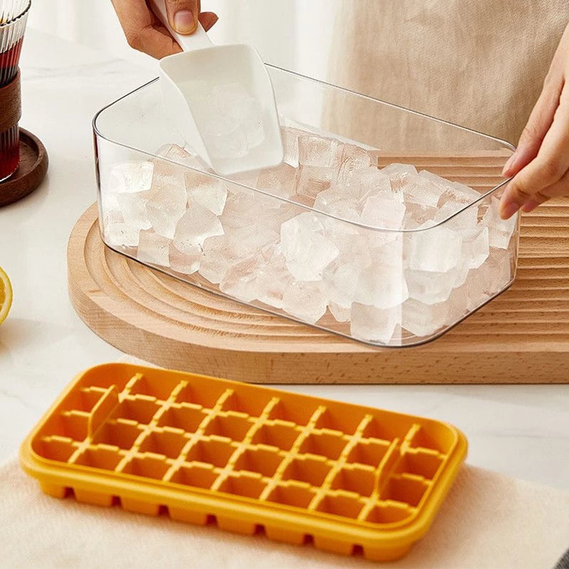 Ice Lattice Ice Cube Tray with Lid and Bin 2 Pack Ice Cube Trays for Freezer, 64 Pcs Ice Cube Mold
