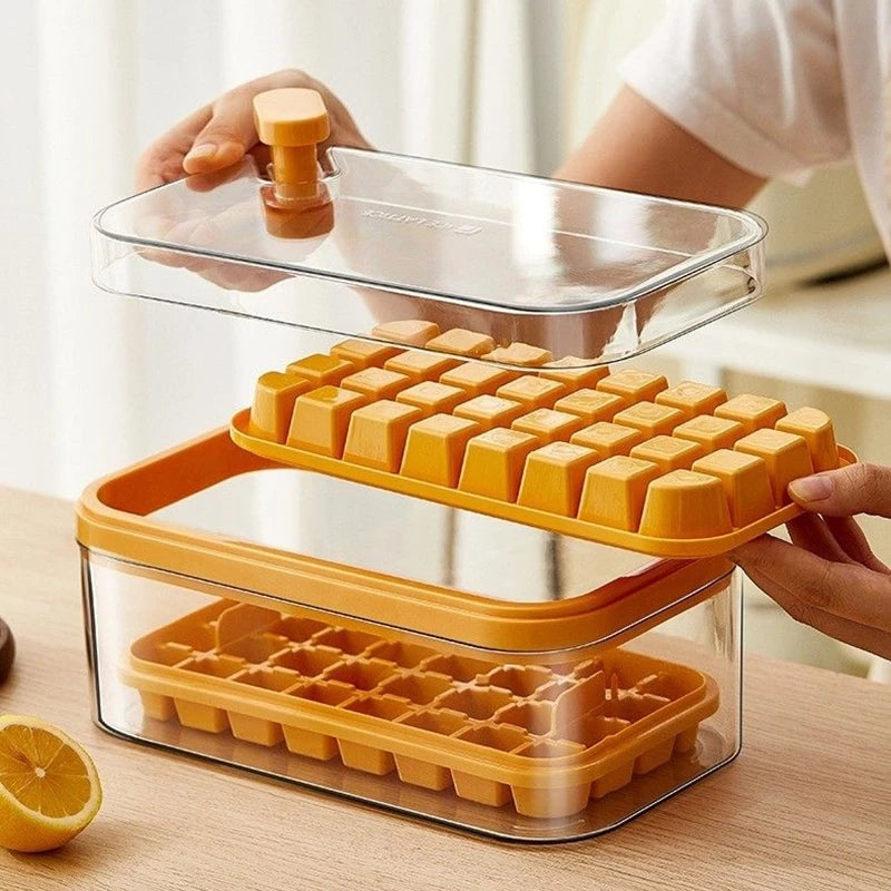 Ice Lattice Ice Cube Tray with Lid and Bin 2 Pack Ice Cube Trays for Freezer, 64 Pcs Ice Cube Mold