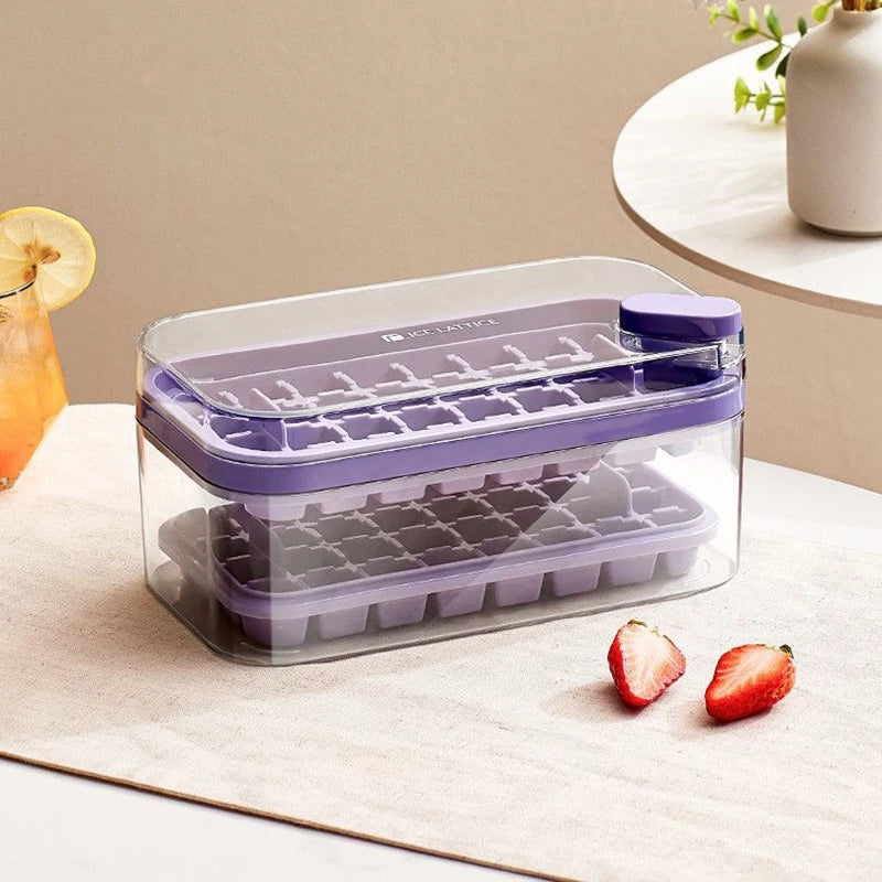 Ice Lattice Ice Cube Tray with Lid and Bin 2 Pack Ice Cube Trays for Freezer, 64 Pcs Ice Cube Mold