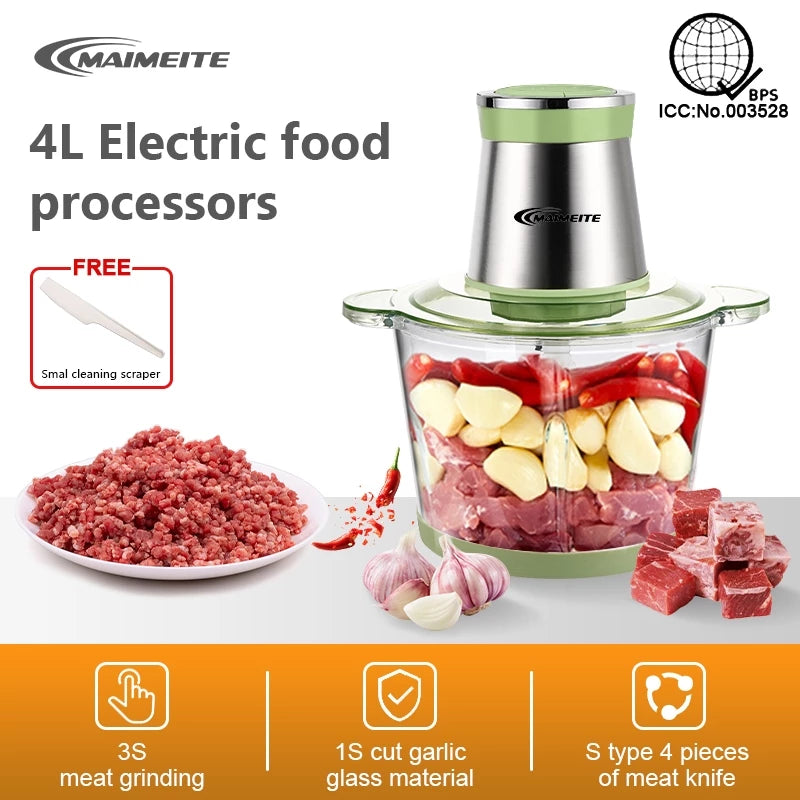 Maimeite Meat Grinder 4L/3L Multifunctional Food Processor 2-Speed AdjustmentFood Mixer Electric Meat Grinder
