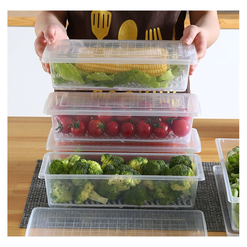 Hot Selling Kitchen Storage Box with Drain Pad Box For Refrigerator Seafood Food Fish Vegetable Fruit Drain Preservation