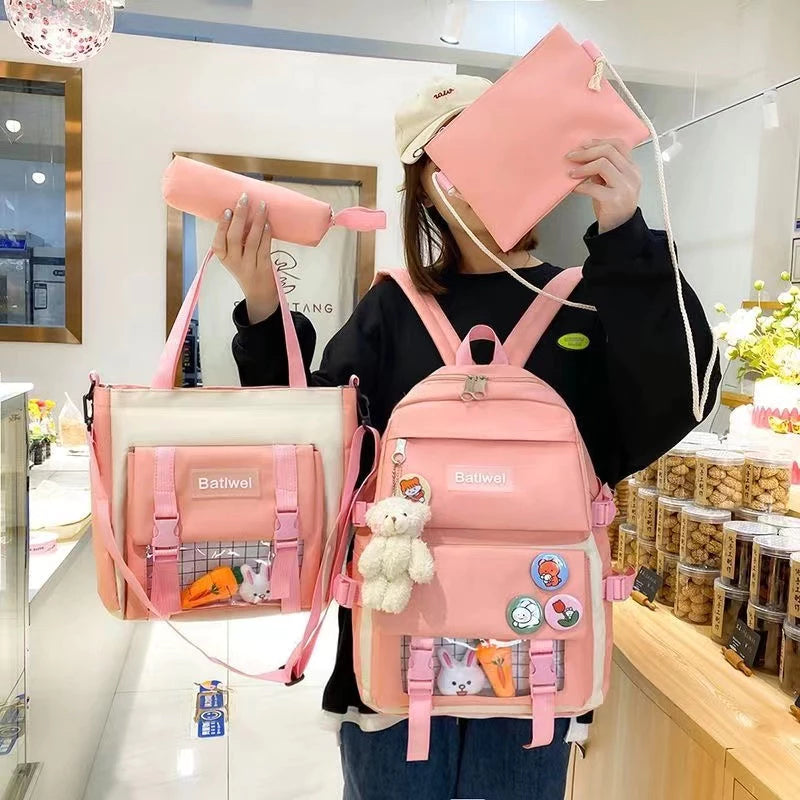 JNK #2203 Multi-Purpose 4in1 School Backpack Canvas Student Backpack Unisex Bag