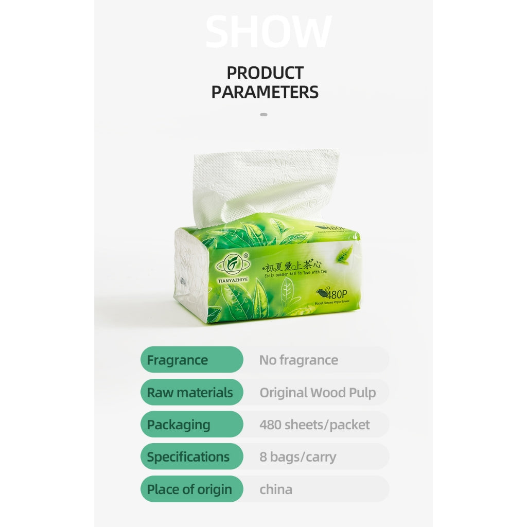 480 Sheets TC Organic Green Tea Facial Tissue Paper Towel