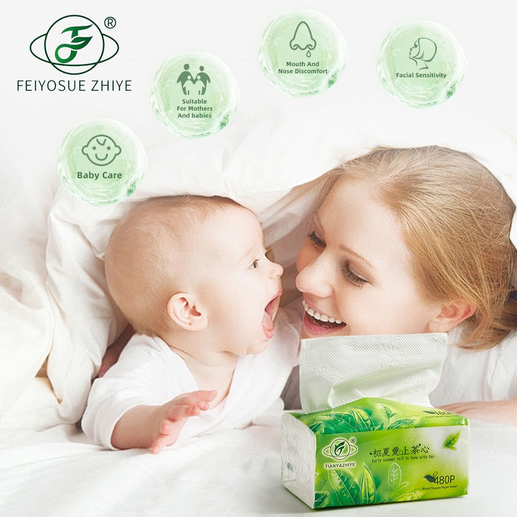 480 Sheets TC Organic Green Tea Facial Tissue Paper Towel