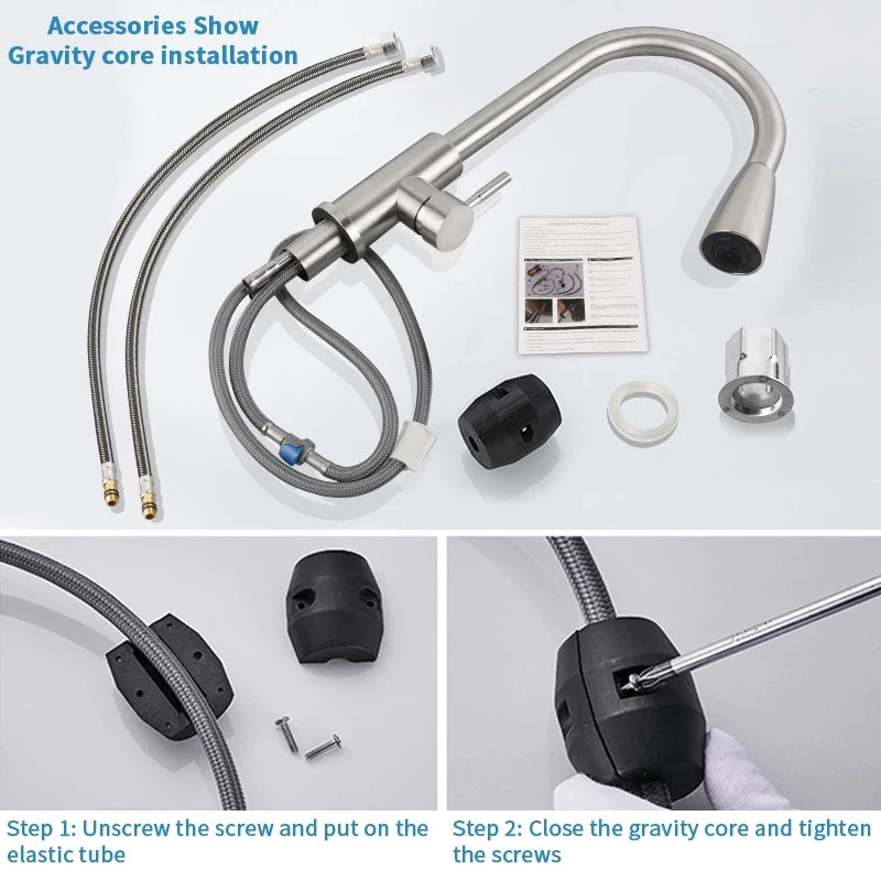Modern Steel Single Handle 360 Degree Rotating Kitchen Sink Tap Desk Mounted Kitchen Faucets With Pull Down Sprayer
