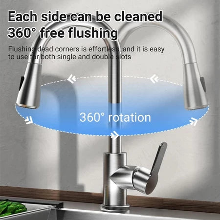 Modern Steel Single Handle 360 Degree Rotating Kitchen Sink Tap Desk Mounted Kitchen Faucets With Pull Down Sprayer