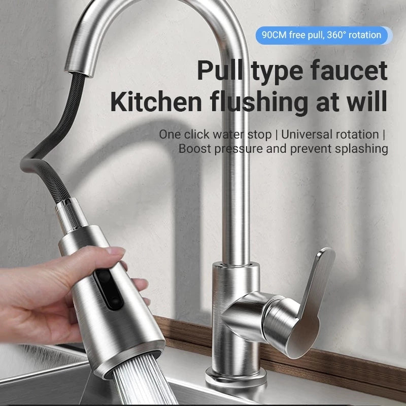 Modern Steel Single Handle 360 Degree Rotating Kitchen Sink Tap Desk Mounted Kitchen Faucets With Pull Down Sprayer