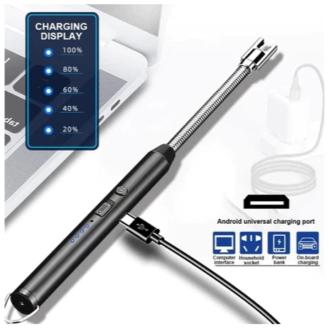 USB Electric Rechargeable Kitchen Lighter Windproof LED Plasma Arc Flameless Candle