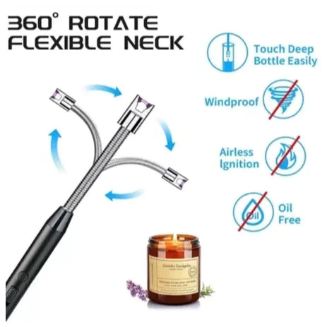 USB Electric Rechargeable Kitchen Lighter Windproof LED Plasma Arc Flameless Candle