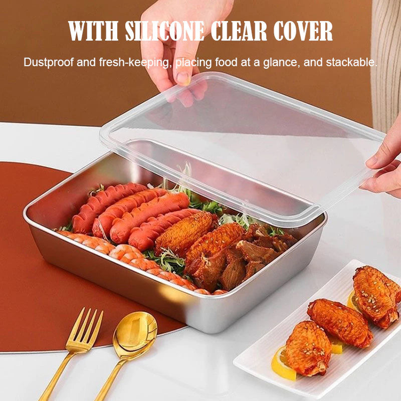 Stainless steel box Food Tray Fresh Keeping Box Food Container With Cover Food Storage organizer