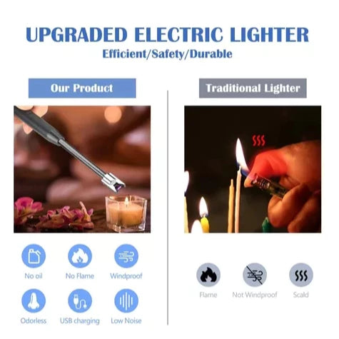 USB Electric Rechargeable Kitchen Lighter Windproof LED Plasma Arc Flameless Candle