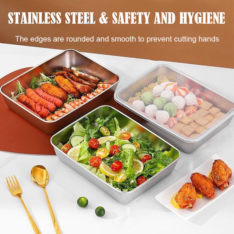 Stainless steel box Food Tray Fresh Keeping Box Food Container With Cover Food Storage organizer