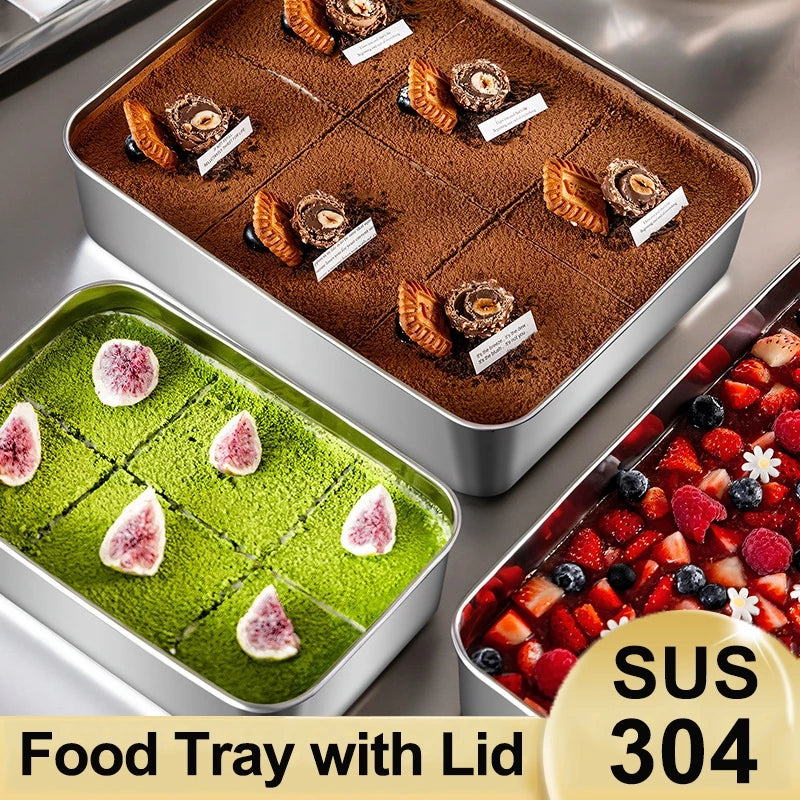 Stainless steel box Food Tray Fresh Keeping Box Food Container With Cover Food Storage organizer
