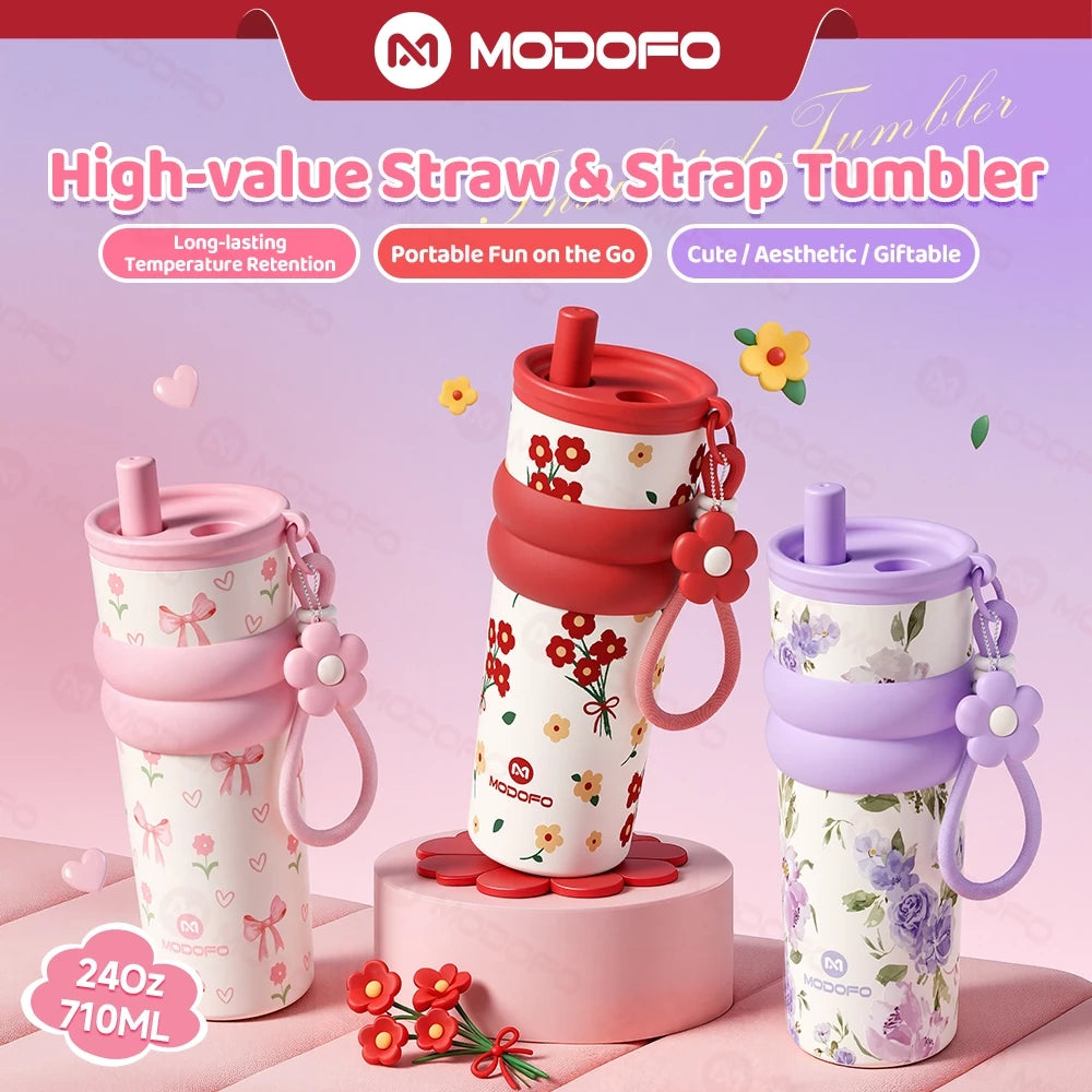 MODOFO Tumbler Hot and Cold Water Bottle Tumbler for Women Insulated Tumbler with Straw and Handle