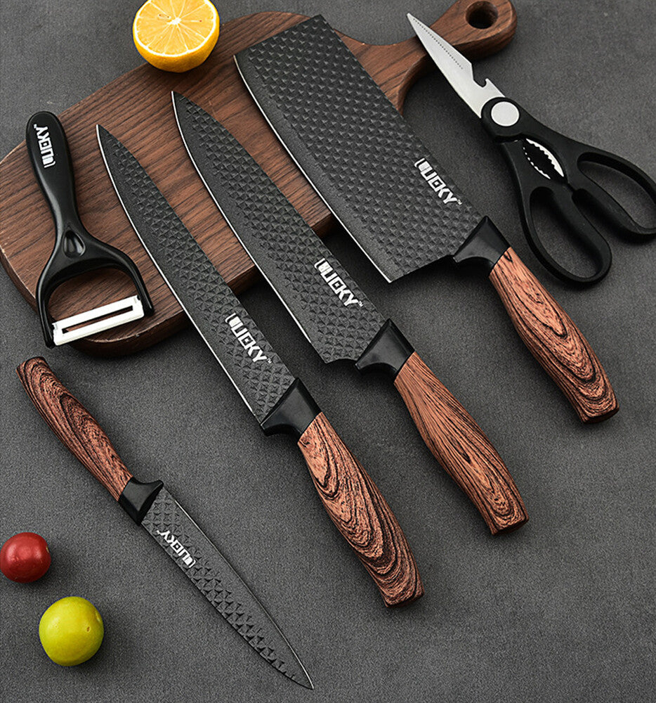 6pcs Kitchen Knife Set Japanese Stainless Steel Cleaver Chef Knives Shears Gift