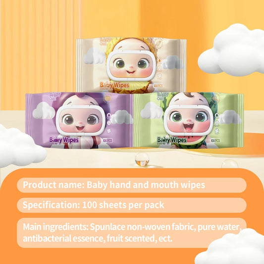 BABYONE 5 Packs 100 Sheet Baby Wet Wipes Fruity Scented Alcohol-Free Gentle Disposable Cotton Wipes