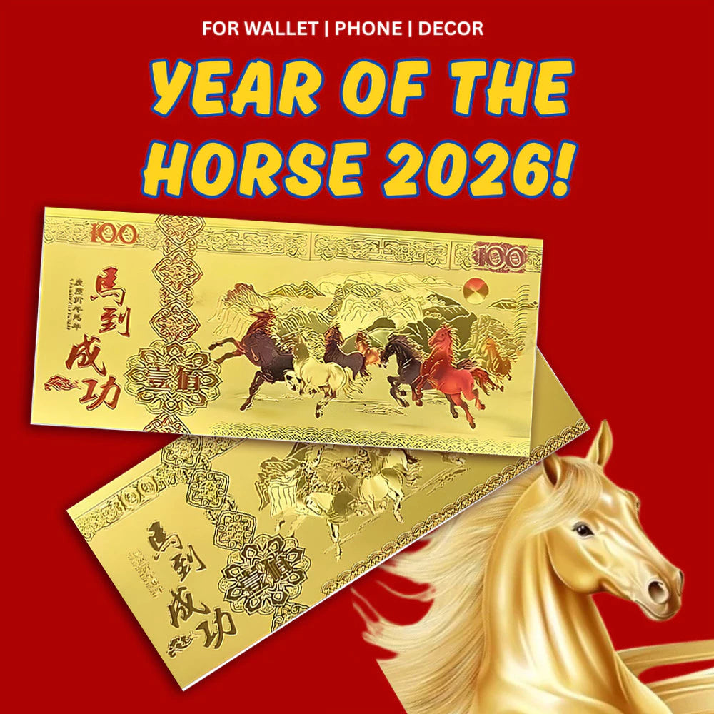 2026 Year of the Horse Money Gold Foil Money Lucky Charm for Wealth Prosperity Good Fortune Gift