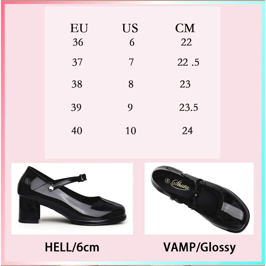 SHUTA New 2-inchs High Heel Black Shoes For Women Shiny Slip-on High heels For school and office