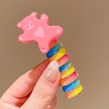 Best Seller! Korean Kids Flowers Rainbow Telephone Wire Hair Tie
