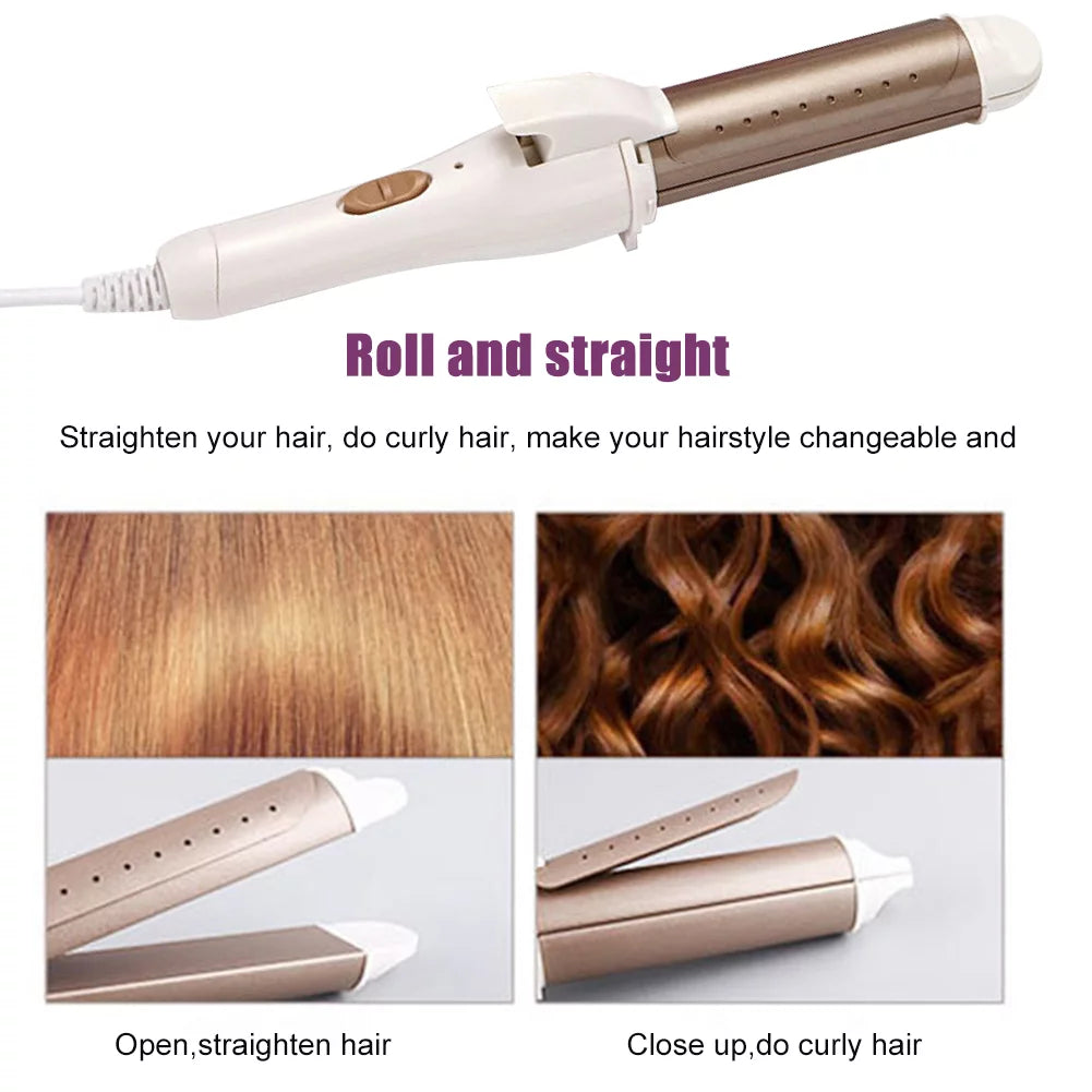 2 In 1 Straightener Fast Heating Tourmaline Ceramic Hair Curler Straight Curly Hair Styling Tools Wet and Dry Hair Curling Iron