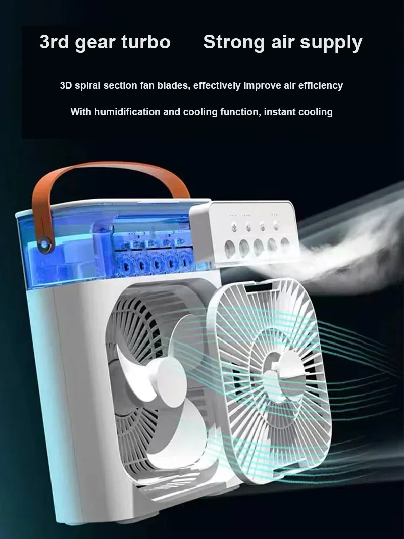 Mini Portable Fan Air Cooling fan Humidifier Purifier Mist Cooler with 7 Colors LED Light