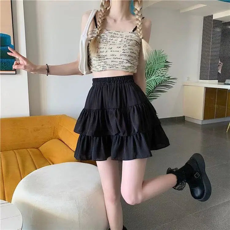 Ladies' Elasticated Waist Double-Layer Drape Skirt Fully Lined for Modesty Mini Skirt Sexy & Cute Youthful Short Skirt Cheerleader Skirt Sweet Bouquet-Style Skirt Silky with Drape Double-Layer Lace Skirt Loose Cloud-Like Skirt Trendy Design Womenswear