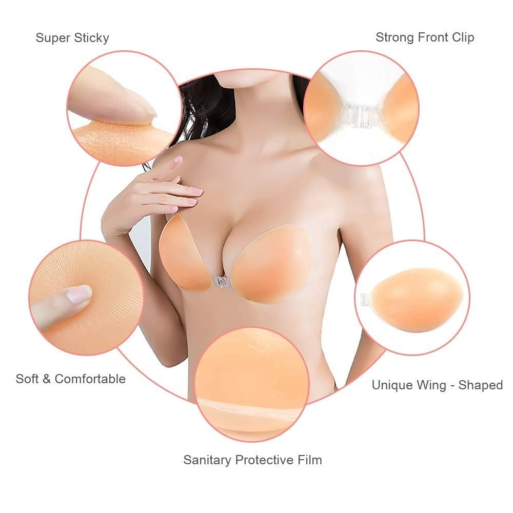 Adhesive Reusable Strapless Bra Invisible Silicone Stick on Push up Bras for Women
