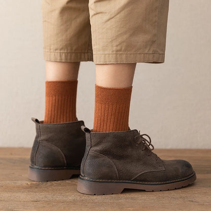Men Twin-needle 100% Cotton Socks Male Plain Casual Socks Ready Stock Business Semi-High Socks