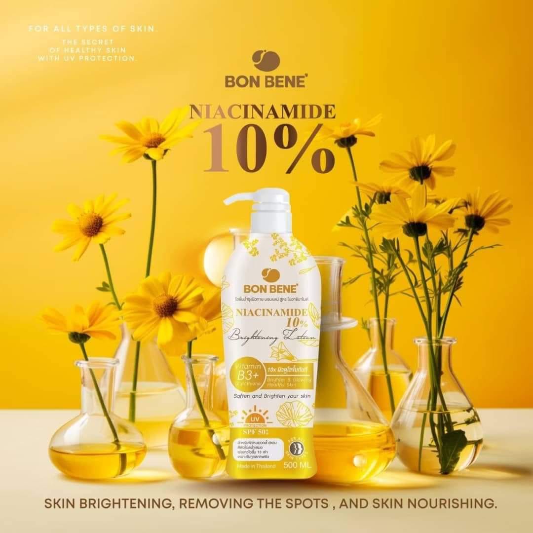 Bon Bene 10% Niacinamide Brightening Lotion with Vitamin B3, Glutathione, and UV Protection | 500ml